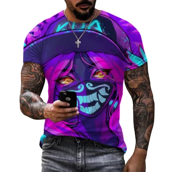 Мужская летняя модная футболка с 3D-персонажами игр, принтом Джинкс, Унисекс, модные повседневные футболки большого размера с коротким рукавом