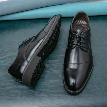 Мужская свадебная обувь, черные туфли-дерби, Офисная официальная мужская обувь, Деловая джентльменская мода ручной работы, Классическая кожаная обувь на шнуровке