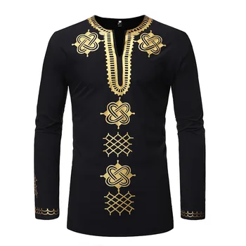 Мужская Черная африканская одежда, бренд 2024, Африканская рубашка с принтом Дашики, Мужская уличная одежда в стиле хип-хоп, Повседневная рубашка, Мужская Африканская одежда
