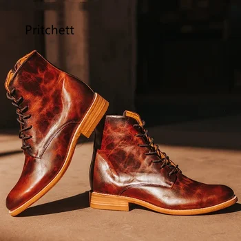 Мужские ботинки из натуральной кожи в британском стиле, красно-коричневые, на молнии, со шнуровкой, мужские ботильоны, повседневная деловая офисная обувь, осень