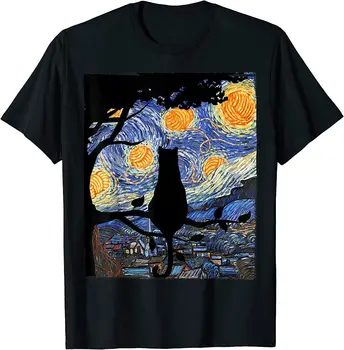 НОВАЯ футболка Cat Starry Night с изображением Ван Гога, размер S-5XL
