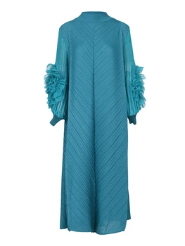 Новое макси плиссированное платье с круглым вырезом и длинными рукавами в виде грибка для женщин, весенняя одежда