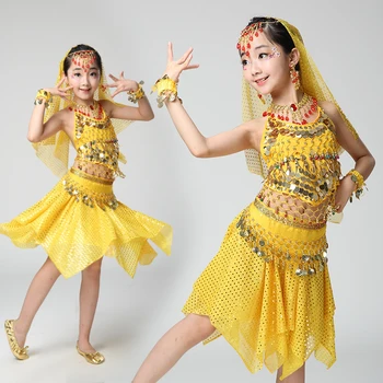 Новые Детские костюмы для танца живота ручной работы 6 цветов, одежда для болливудских танцев, индийская одежда для выступлений 2-3-4-5-6-Комплект из 7 шт.