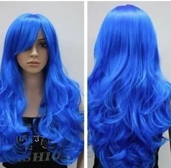 НОВЫЙ красивый длинный синий волнистый женский парик из синтетических волос для косплея/парики