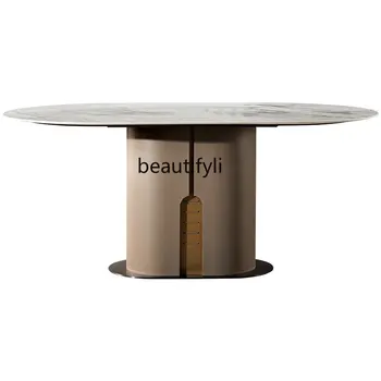 Обеденный стол из кожи под седла В итальянском стиле, мраморные обеденные столы и стулья в бесшумном стиле, Дизайнерский гарнитур для дома высокого класса