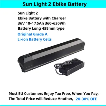Оригинальный Аккумулятор Sun Light 2 для электровелосипеда 36v 10.4Ah 12.5Ah 13Ah 15Ah 16Ah 17.5Ah Литий-ионный Аккумулятор Sunlight 2 для электровелосипеда Bluewheel BXB75
