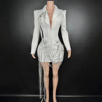 Очаровательное пальто для шоу с бисером 2024, одежда для выступлений популярной певицы на сцене, наряд трансвестита, клубная одежда, одежда для фестивалей и вечеринок