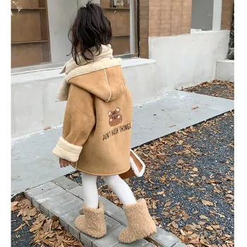 Пальто для девочек, зимняя хлопковая ветровка 2023, повседневное теплое пальто из плотного меха, высококачественная детская одежда