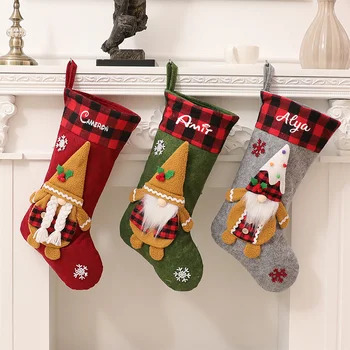 Персонализированная настройка, Новое рождественское мороженое в красную клетку, Рождественские носки Rudolf, Украшение Рождественской елки для камина
