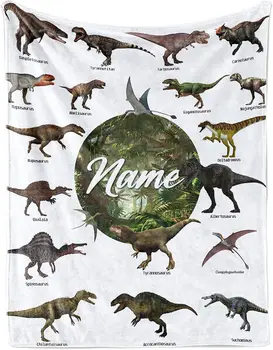 Персонализированное одеяло с динозавром Пользовательское название для мальчиков Детская Кроватка Плюшевое Одеяло Тематика парка Юрского периода Мир Динозавров