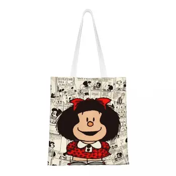 Пользовательские аниме Mafalda, холщовая сумка для покупок, женские портативные продуктовые мультяшные сумки Kawaii Shopper