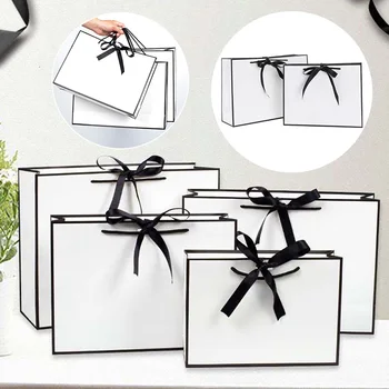 Портативные белые бумажные пакеты для покупок с ручкой для свадьбы, Дня рождения, Рождественской вечеринки, подарков, конфет, упаковочная сумка, Сумочка