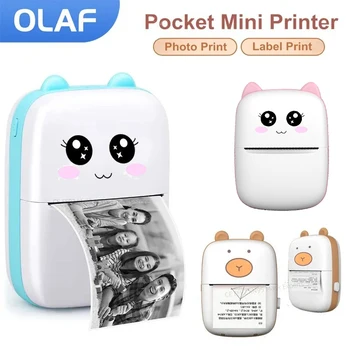 Портативный мини-термопринтер Olaf, принтеры фотоклеящихся этикеток, карманный минипринтер без чернил Bluetooth для Android / iOS