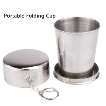 Походная телескопическая чашка с брелоком, портативная складная чашка из нержавеющей стали, Инструменты для кемпинга, водные наручники с крышкой