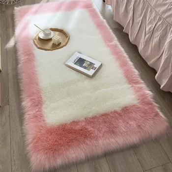 Прикроватный ковер из искусственной овчины розового цвета, Теплый ворсистый шерстяной ковер, Пушистые коврики, Моющиеся подушки для дивана, кресла, Ковры, Ковер для спальни