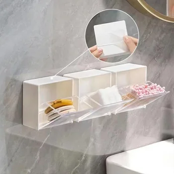 Прозрачный настенный ящик для хранения В ванной Пылезащитный Органайзер для косметики, заколок, бытовой химии, мелочей, принадлежностей для хранения