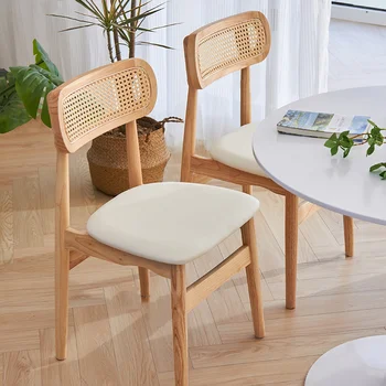 Простые стулья для дома для кухни Обеденные стулья из массива дерева со спинкой из натурального ротанга Компьютерный стул мультисценарий для мебели для гостиной