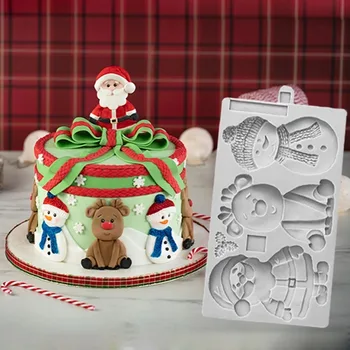Рождественская Снежинка Лось Санта Клаус Силиконовая Форма Кухонный Инструмент Для Выпечки DIY Рождественское Украшение Торта Шоколадные Конфеты Формы Для Помадки