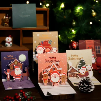 Рождественские Простые креативные 3D-складные Благословения с возможностью записи в конверте Поздравительные открытки Открытки для фестивалей и вечеринок