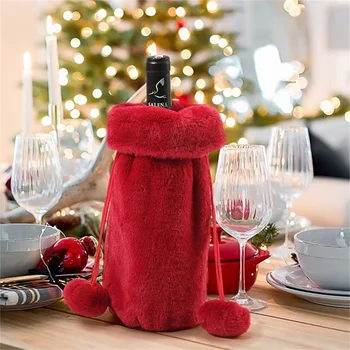Рождественские чехлы для бутылок вина, плюшевые сумки для бутылок вина на шнурке Санта-Клауса, праздничный Рождественский Новогодний декор стола, подарок для вечеринки