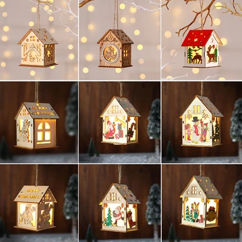 Рождественский Деревянный Домик, Подвеска со светодиодной подсветкой, Подвесная Светящаяся кабина, Декор для Рождественской елки, Светящийся замок Navidad, Подарок на Новый год 2024