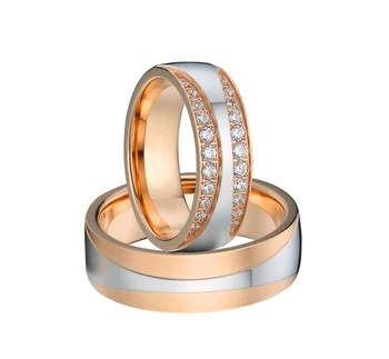 роскошные обручальные кольца для мужчин и женщин alliance из нержавеющей стали с кубическим цирконием и бриллиантом из 14-каратного розового золота, набор обручальных колец