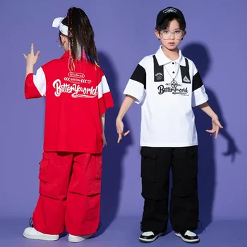 Рубашка Поло в стиле хип-хоп для мальчиков, Однотонные брюки-карго, Футболка для девочек, Джоггеры для уличных танцев, Детская спортивная форма, Комплекты одежды, Детский джазовый костюм