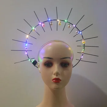 Светящаяся женская повязка-корона Halo, головной убор богини с жемчужными шипами, головной убор для косплея, вечеринка Glow на Хэллоуин