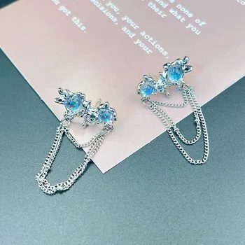Серьги из жидкого металла с Лунным камнем неправильной формы серебристого цвета, длинные серьги с кисточками на цепочке, Аксессуары Y2k Fashion Korea Charm