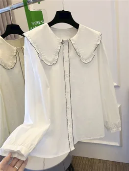 Сказочная милая повседневная однотонная базовая рубашка, Винтажная женская рубашка с длинным рукавом, Летний дизайн 2023, Новая рубашка, шикарная женская блузка