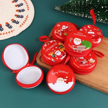 Случайный кошелек для монет из жести, сумка для хранения наушников, Рождественские подарки, кошелек для монет с рисунком Санта-Клауса, сумка для ключей и монет, красный кошелек для монет
