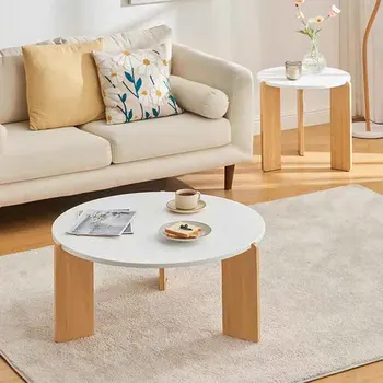 Современная мебель из массива дерева Круглый журнальный столик Диван в гостиной Приставной столик Стол для хранения в скандинавском стиле Домашние комбинированные чайные столики