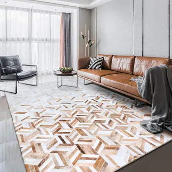 Современный геометрический ковер из воловьей кожи ручной работы, прикроватный коврик для домашней спальни, американские ковры для гостиной в скандинавском минимализме