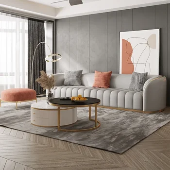 Современный роскошный кожаный диван-кушетка для гостиной Мебель для квартир с золотым металлическим каркасом Диваны