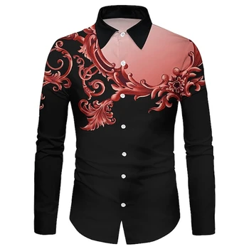 Трендовые средневековые Роскошные рубашки с 3D-печатью для мужчин, одежда Slim Fit, Модная дизайнерская рубашка с гавайским длинным рукавом