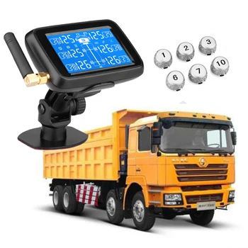 Универсальная беспроводная система контроля давления в шинах TPMS для грузовиков и автобусов с цветным ЖК-дисплеем с 6 внешними датчиками