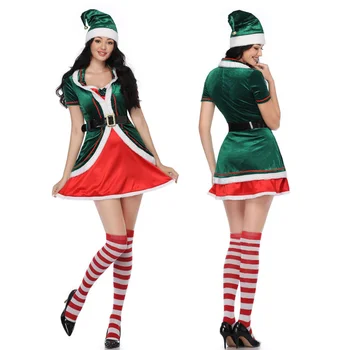 Фальшивая Рождественская юбка с Рождественской Шляпой, платья для выступлений в баре в Канун Рождества, Рождественская Одежда