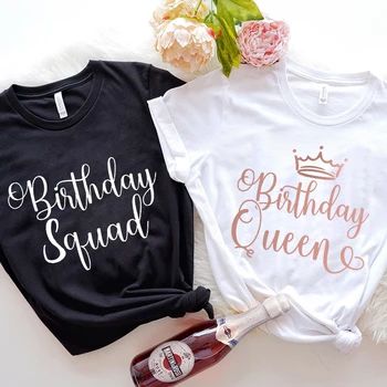 Футболка Girls Birthday Queen для вечеринки в честь дня рождения друзей, футболки с коротким рукавом, футболки Оверсайз, женская одежда в стиле Харадзюку