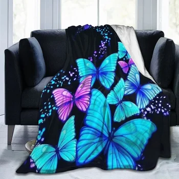 Шикарное фланелевое флисовое одеяло с голубой бабочкой, супер Мягкое Теплое Плюшевое одеяло для дивана в спальне