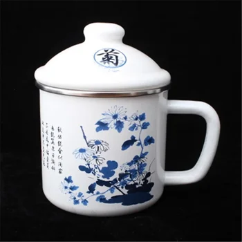 Эмалированная чашка объемом 700 МЛ, сине-белая фарфоровая чайная кружка в китайском стиле с крышкой, Офисная чайная чашка калибра 10 см, Ностальгическая Эмалированная Кружка